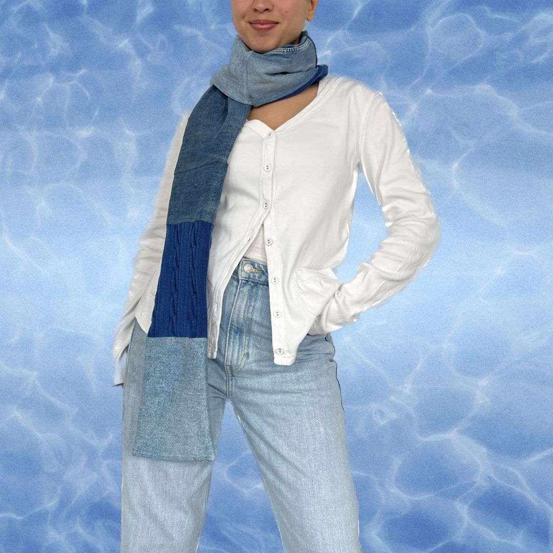 Patchwork jean & knit scarf